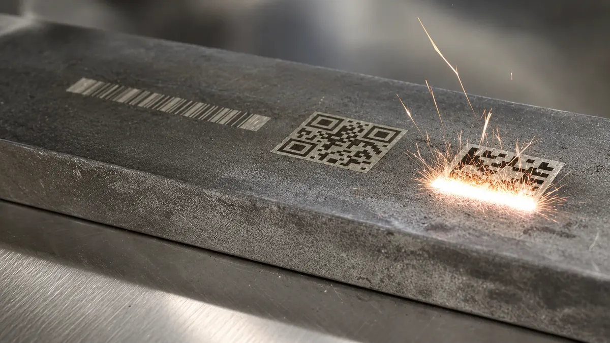 Metal yüzeyde QR kod ve barkod lazer markalama işlemi